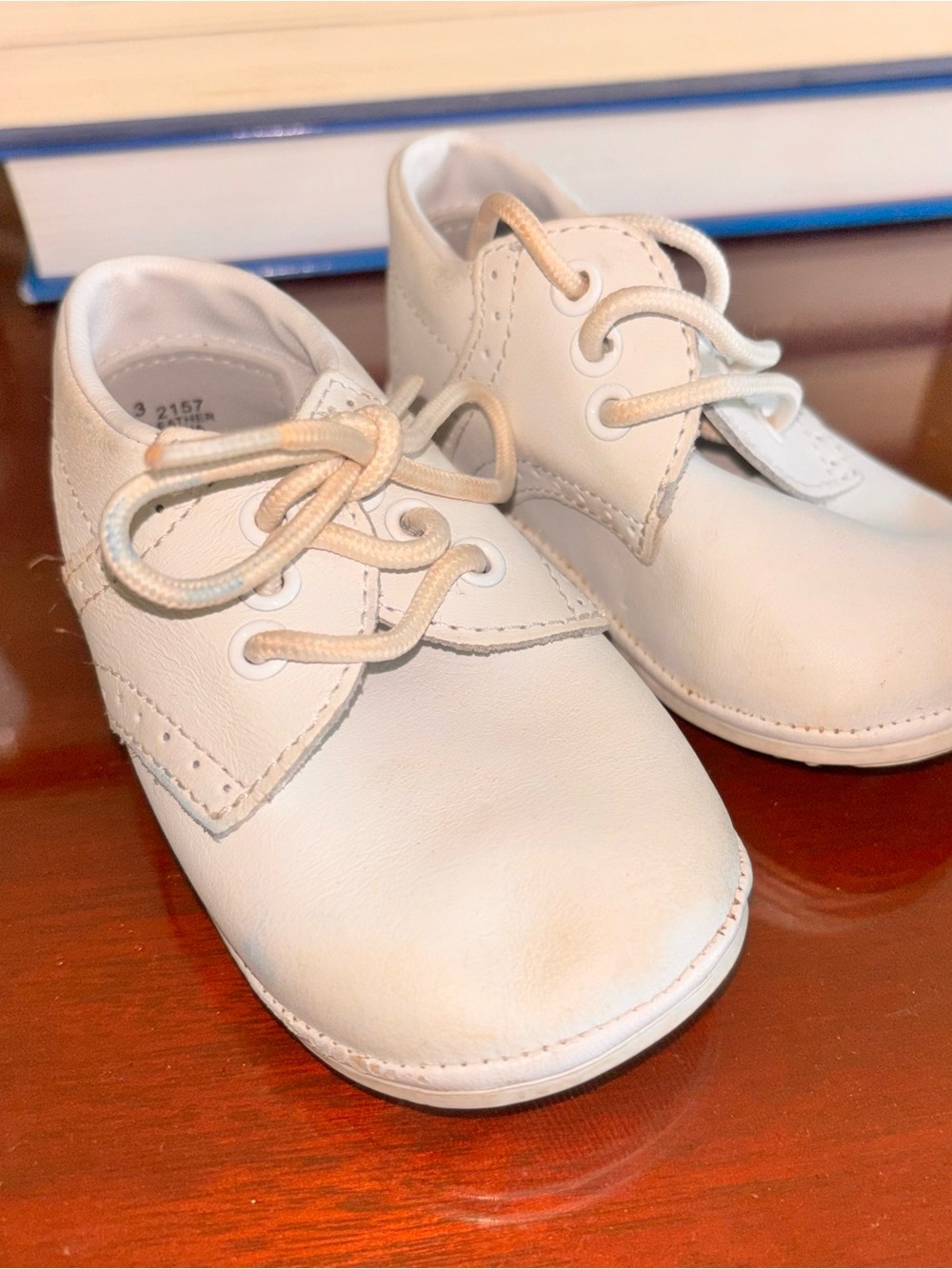 Angel toddler boy, size 3 white lace, walking shoes, soft crib
